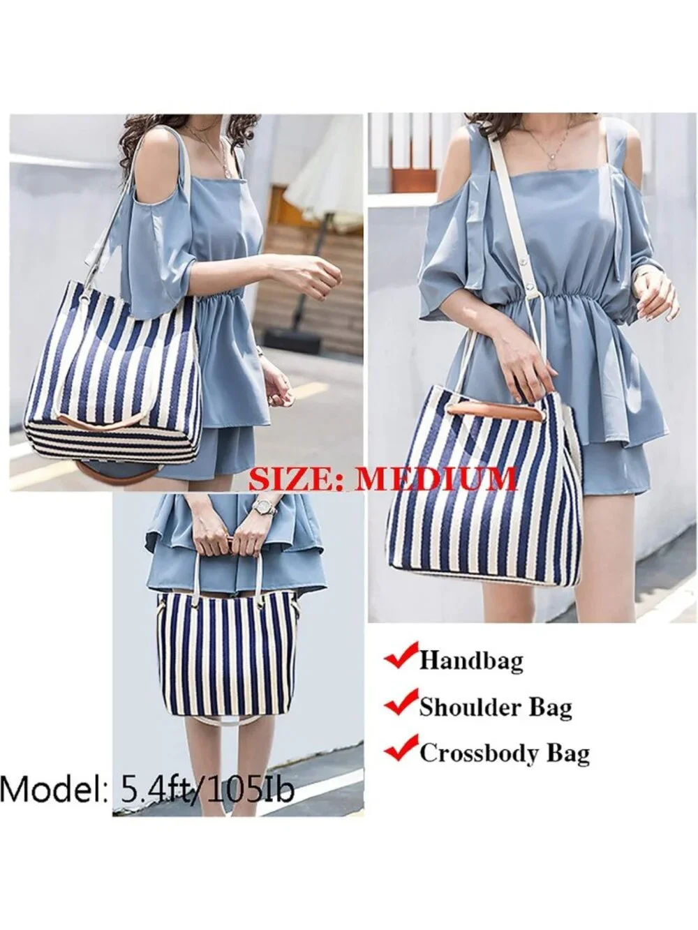 Stylish Striped Canvas Tote Bag with Adjustable Strap | Perfect for Beach